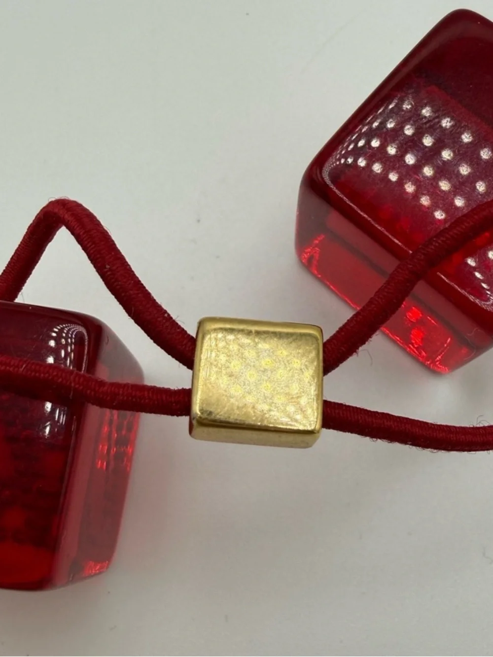 Louis Vuitton Red Logo Cube Hair Tie with Gold Accents - Picture 10 of 10